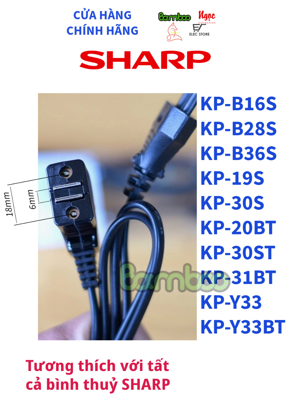 Dây nguồn bình thuỷ điện SHARP chính hãng